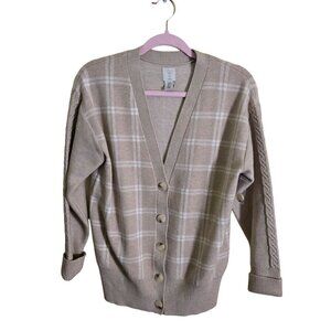 Anthropologie Joie NWT Beige Plaid V Neck Button Closure Cardigan Sweater Size S